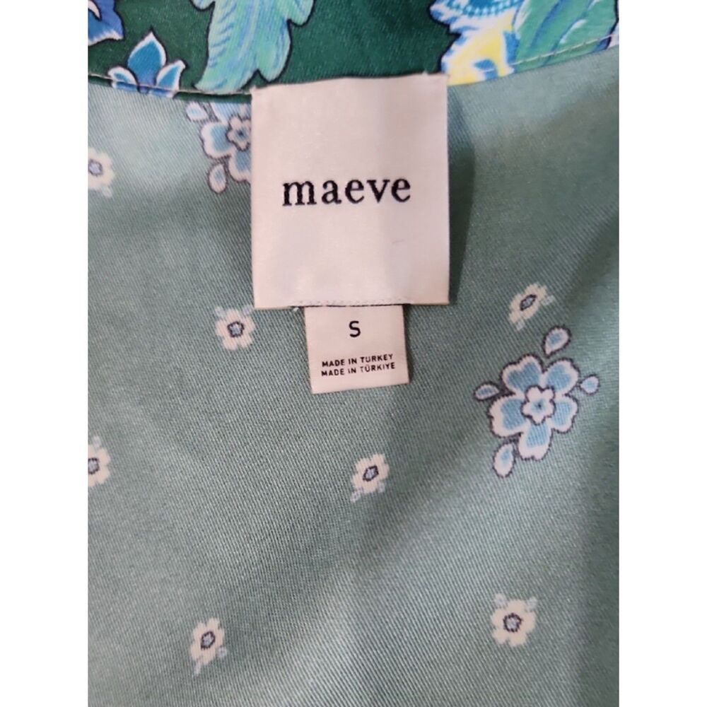 Anthropologie Maeve Long Sleeve Scarf Button Front Blouse, Green Floral, Size S - Picture 8 of 12